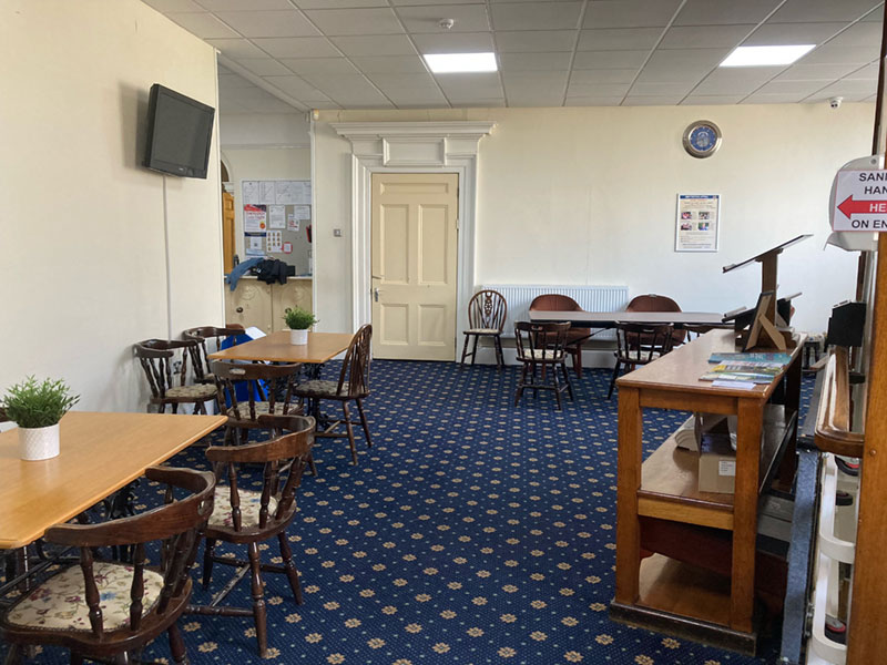 Tables and chairs in the bar area